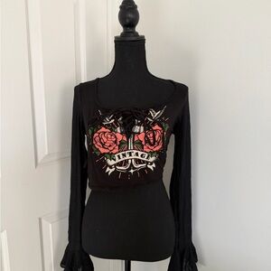 Fashion Nova Black Floral Graphic Crop Top